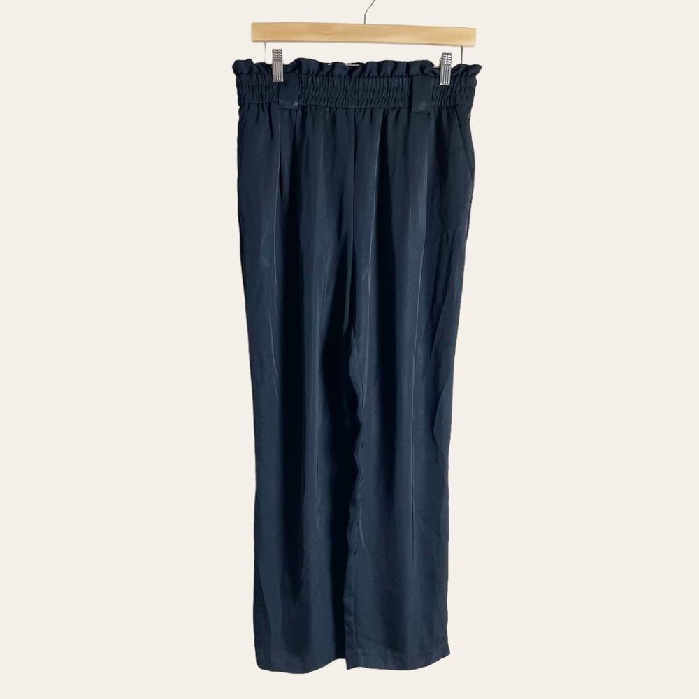 Zara Dark Navy Paperbag-Waist Wide Leg Pants